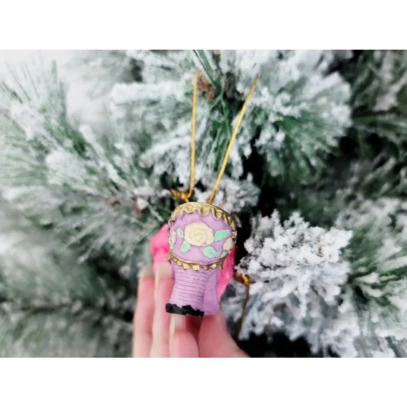 Porcelain Miniature Victorian Pink Barbie Floral Christmas Shoes Heels Ornaments - Picture 4 of 10